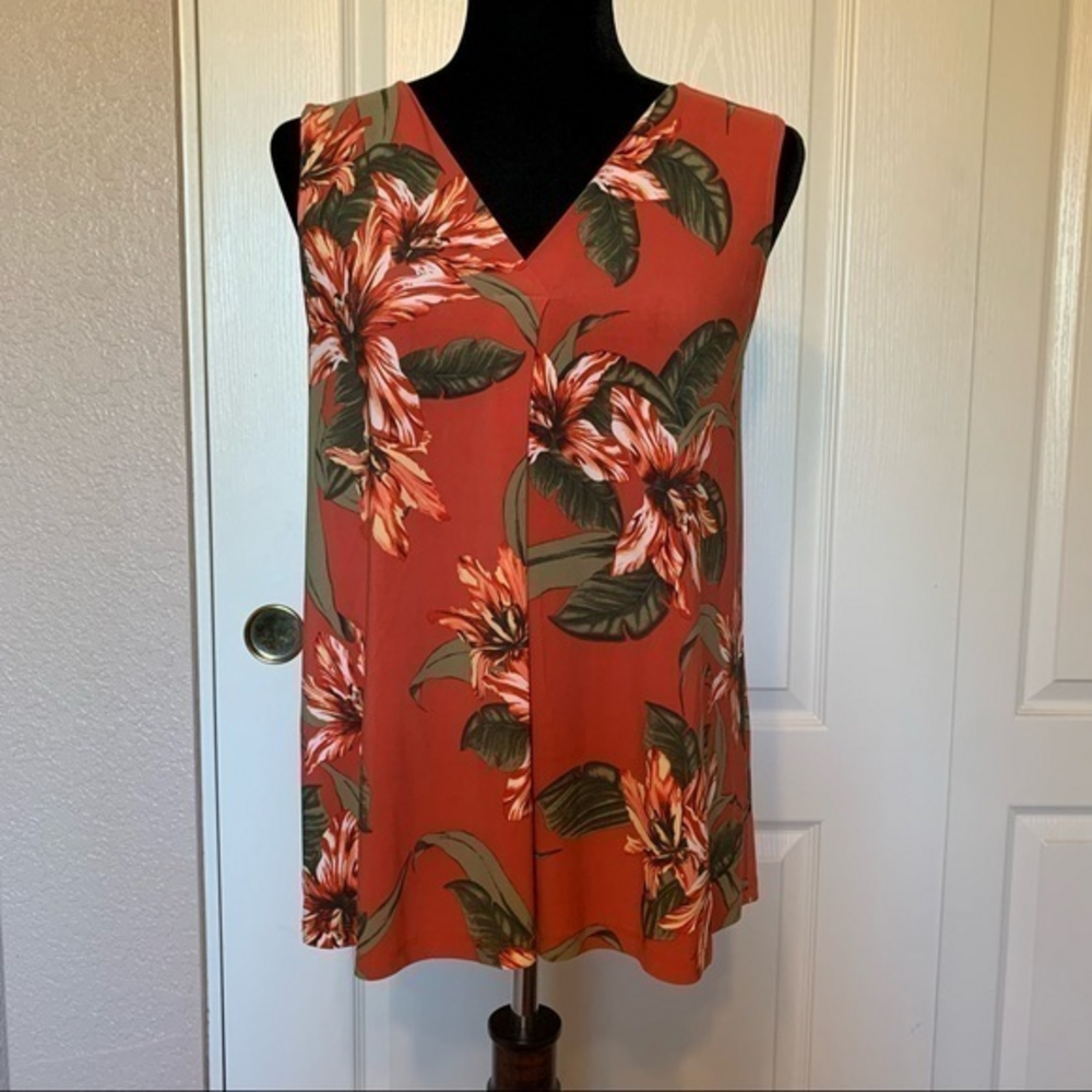 NWT Dressbarn Sleeveless Spiced Orange with Tropical Florals‎ Blouse Size Small